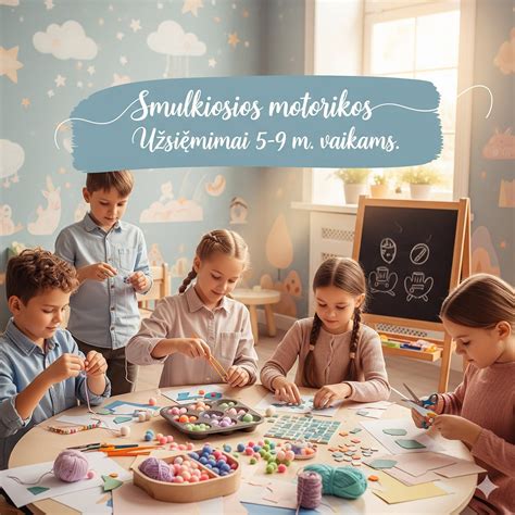 infografika, iliustruojanti stambiosios ir smulkiosios motorikos pratimus vaikams