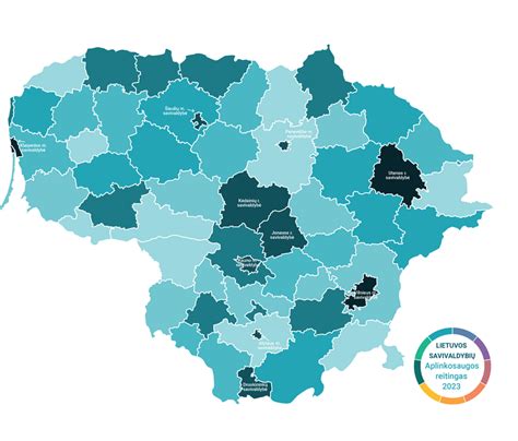 Lietuvos žemėlapis, pažymėtos savivaldybės su didžiausiais aplinkosaugos pažeidimų skaičiais