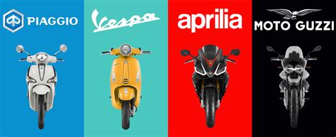 Piaggio Group prekės ženklų logotipai (Vespa, Aprilia, Piaggio, Moto Guzzi)