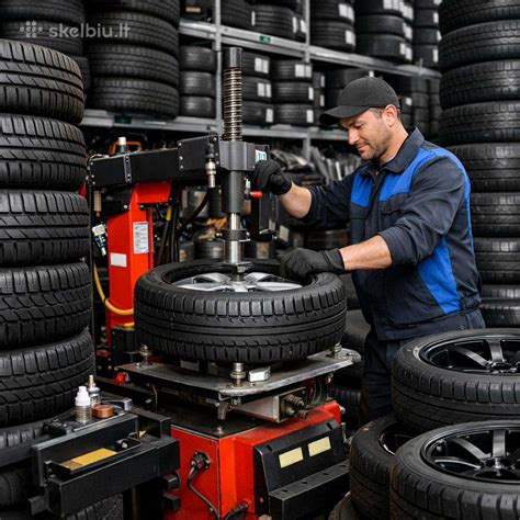 Tematinė nuotrauka: automobilių servisas, padangų montavimas