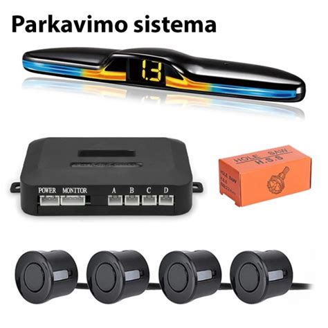 Teminis automobilio parkavimo sistemos su numerio rėmeliu nuotrauka