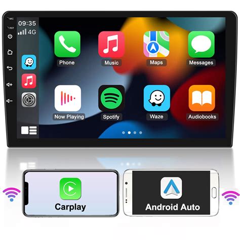 Infographic showing the integration of Apple CarPlay and Android Auto into a car's multimedia system, highlighting key features.