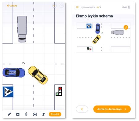 Eismo įvykio schema arba iliustracija su dviem transporto priemonėmis