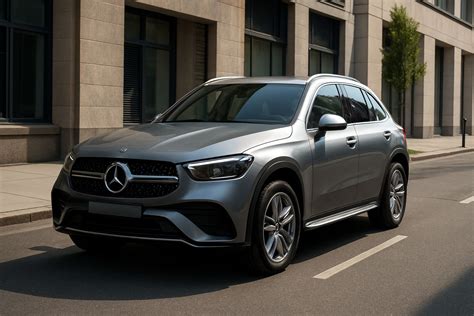 The Mercedes-Benz GLC SUV, showcasing its elegant design and spacious interior. Include details like the MBUX multimedia system and Easy-Pack tailgate.