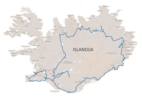 Žemėlapis su Islandijos keliais ir pažymėtu Vaðlaheiðargöng tuneliu