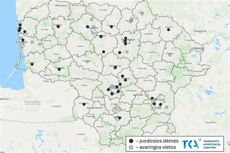 Žemėlapis, vaizduojantis eismo įvykių kaitą Lietuvos apskrityse