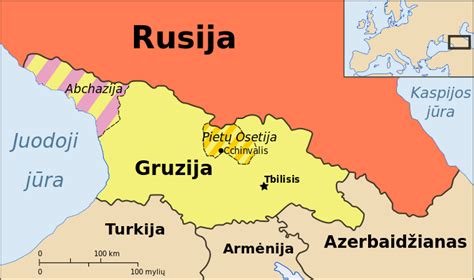 Gruzijos žemėlapis su Adžarijos, Abchazijos ir Pietų Osetijos regionais