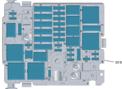 Opel Insignia saugiklių schemos pavyzdys, iliustruojantis saugiklių vietas ir nominalus