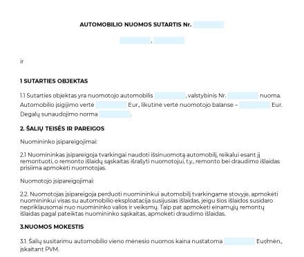 Sutarties sudarymas tarp įmonės ir fizinio asmens dėl automobilio nuomos