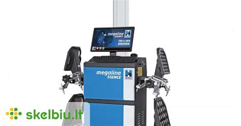 Nuotrauka, vaizduojanti modernų 3D ratų suvedimo stendą autoservise.