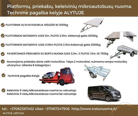 Infografika su skirtingų tipų priekabų (bortinių, tentinių, tralų) palyginimu ir jų keliamąja galia