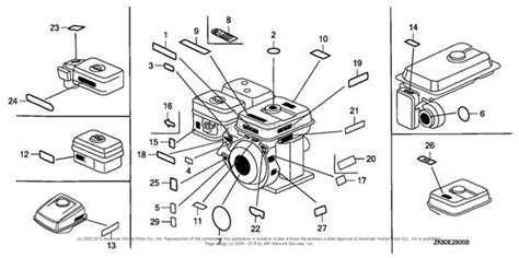 Techninė schema arba brėžinys, iliustruojantis Honda GX160 variklio sandarą