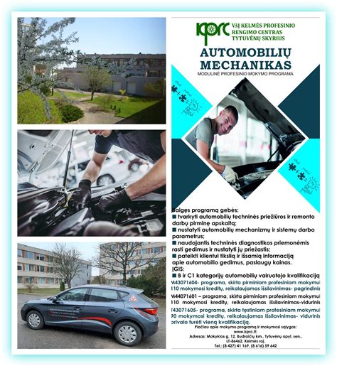 automobilių mechaniko mokymo schemos infografika