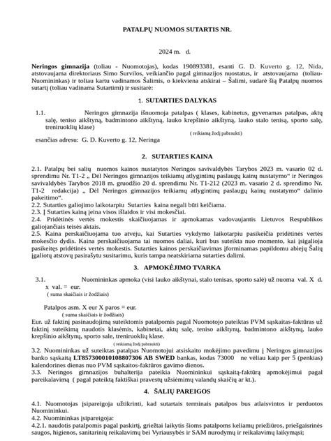 Patalpų nuomos sutarties struktūra ir esminiai punktai