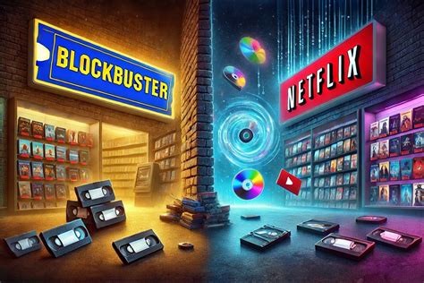 Kodak fotoaparato evoliucija, Netflix ir Blockbuster logotipai