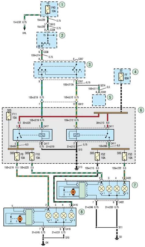 Ford Fusion galinių žibintų schema