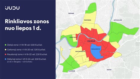 Vilniaus miesto zonų žemėlapis su automobilių stovėjimo vietų koeficientais