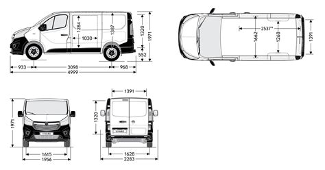 Schema, iliustruojanti Opel Vivaro L1H1 2.9t kėbulo tipus ir matmenis