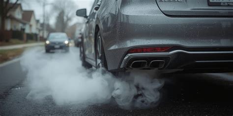 Baltų dūmų vizualizacija iš automobilio išmetimo sistemos