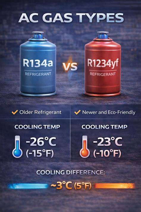 Infografika: Freono tipai R134a vs R1234yf ir jų poveikis aplinkai