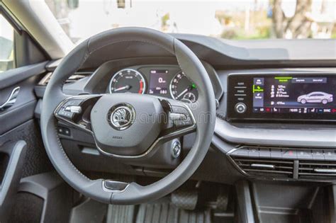 Detailed photo of Skoda Octavia II interior, focusing on the dashboard and infotainment system