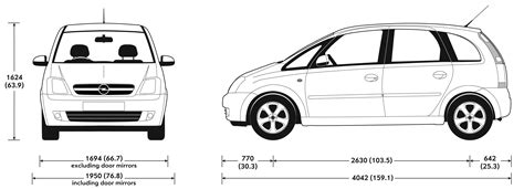 Infographics showing the dimensions of the Opel Meriva A