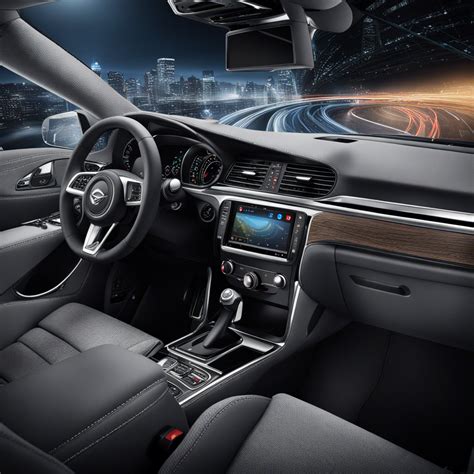 Teminė nuotrauka: modernus automobilio salonas su integruota didelio ekrano navigacijos sistema