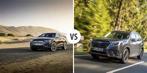 Palyginamoji infografika su Audi Q8 ir Subaru Forester svarbiausiomis specifikacijomis