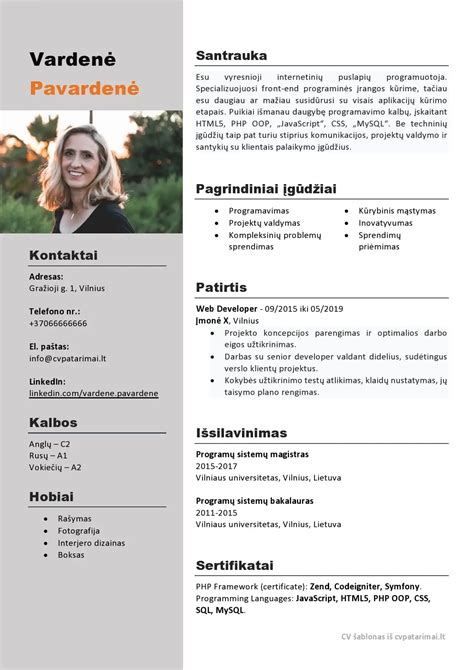 CV jungties gedimo pavyzdys