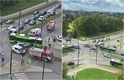 Avarijos vieta Kaune, automobiliai susidūrę sankryžoje