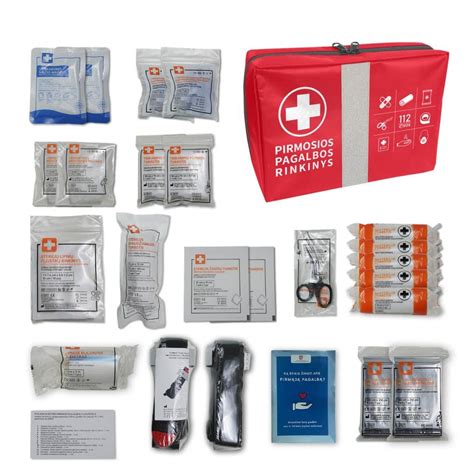 Pirmosios pagalbos rinkinys automobiliui (DIN 13164) su įvairiais medicininiais reikmenimis