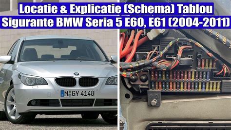 Saugiklių dėžutės schema su žymėjimais BMW E60/E61 modelyje